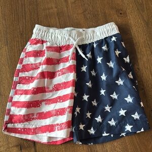 Patriotic Red and Blue Star Striped Swim Shorts